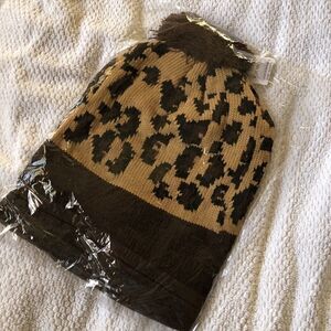 3/$25 NEW Leopard Pompom Brown Beanie